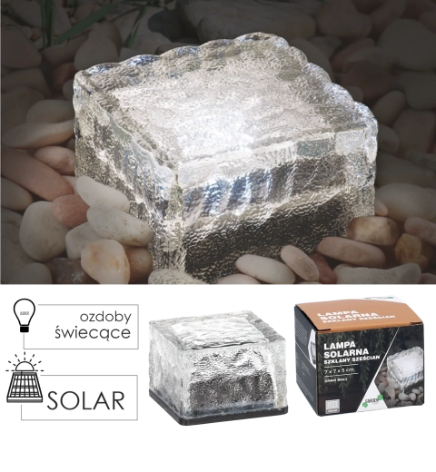 Luz solar de jardín en forma de cubo de cristal 7 × 7 × 5 cm, blanco frío