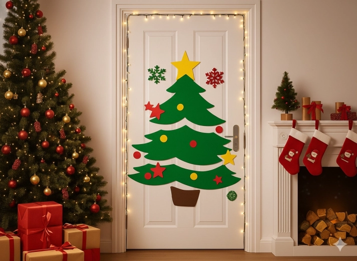 Decoración navideña para puerta DIY – arbolito, Santa y reno