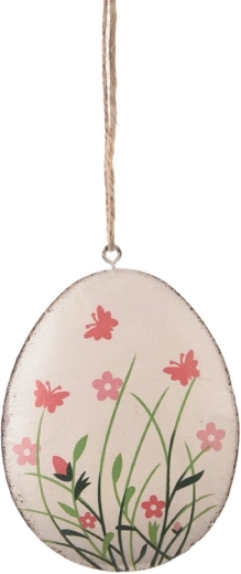 Huevo de Pascua colgante de metal blanco con motivo floral 11 cm