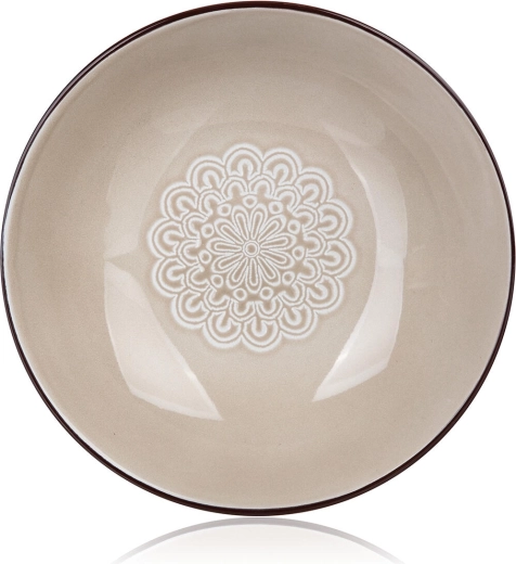 Plato hondo Shape de 20,4 cm de cerámica color crema con decoración de encaje