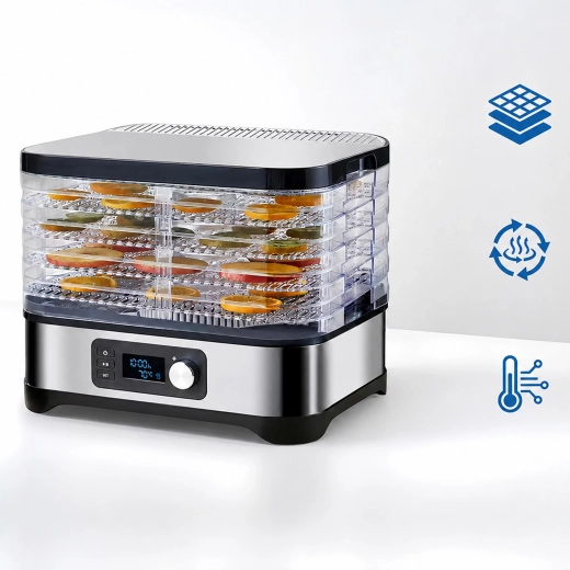 Deshidratador eléctrico de alimentos con temporizador, pantalla LCD y 5 bandejas