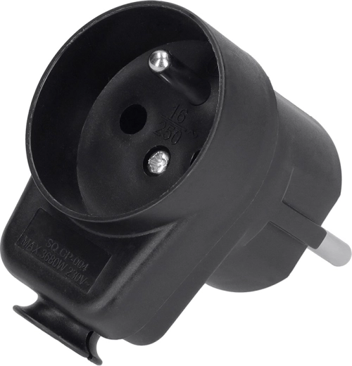Solight enchufe angular con toma pasante IP20 negro - 1 unidad