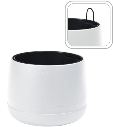 Macetero colgante Koma Waza 48 cm – polipropileno blanco con inserto interior