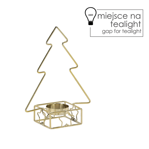 Candelabro metálico dorado con forma de árbol de Navidad