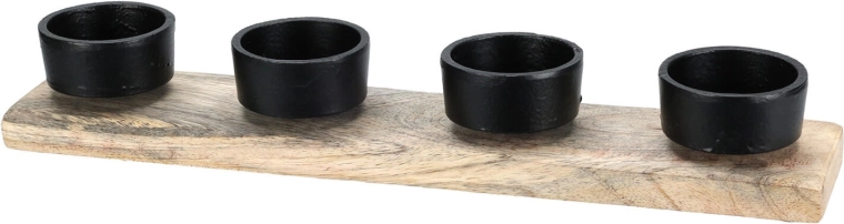 Candelabro para cuatro velas de madera y metal, negro, 30,5 × 6 × 4,5 cm