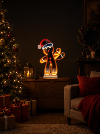 Decoración navideña 3D de hombrecito de jengibre con efecto espejo infinity LED 50,9 cm - 1 pieza