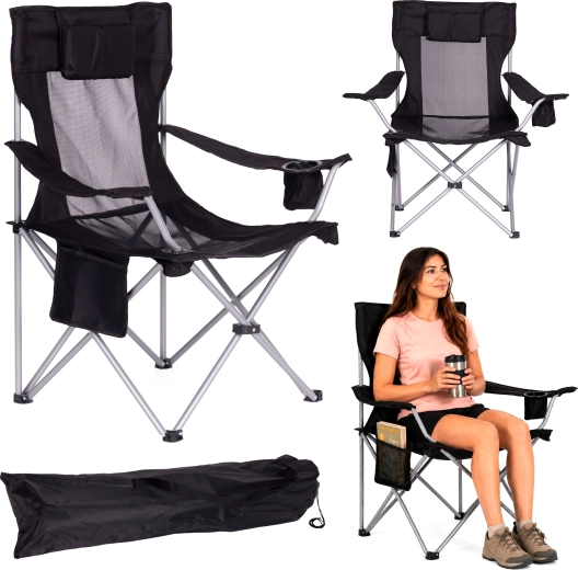 Silla de camping plegable con reposacabezas, portabebidas y funda MultiGarden