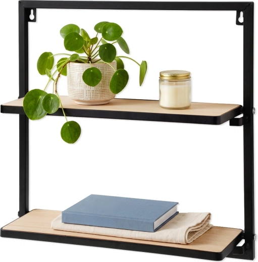 Estantería de pared metálica negra con 2 niveles 40 × 12 × 40 cm