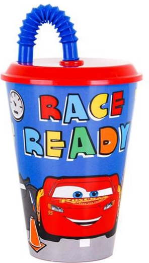 Vaso de plástico con pajita CARS 430 ml