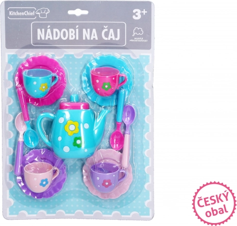 Juego de té de plástico para niños 13 piezas – embalaje checo