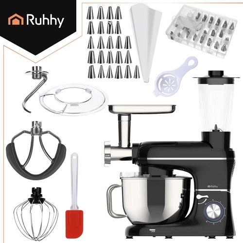 Robot de cocina planetario Ruhhy 3 en 1 con batidora, picadora de carne y bol de 6,2 l