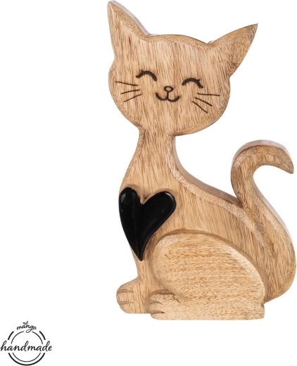 Gato de madera MANGO con corazón, 27,5 cm