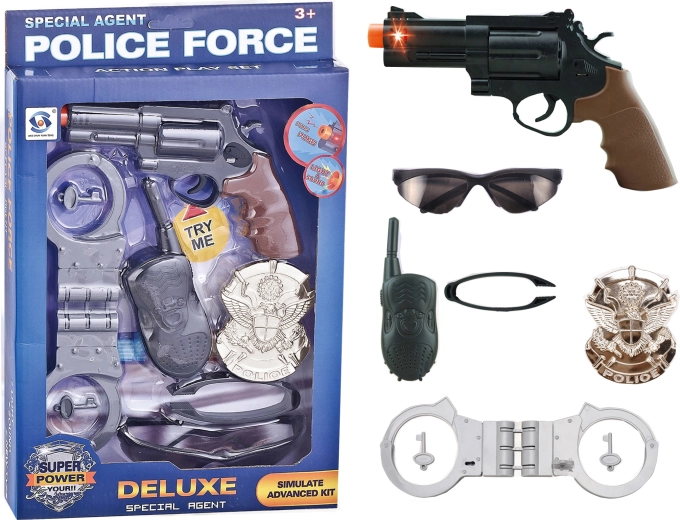 Pistola de policía con accesorios – set de 6 piezas