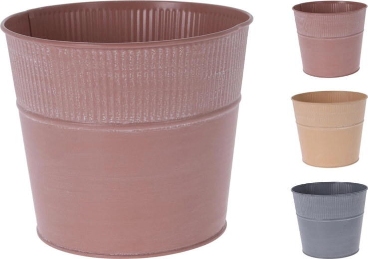Macetero decorativo metálico 18,5 cm – diseño acanalado, mix de colores