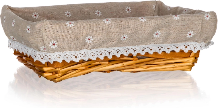 Cesta de mimbre Daisy con tela, rectangular, 27 × 18 × 7 cm