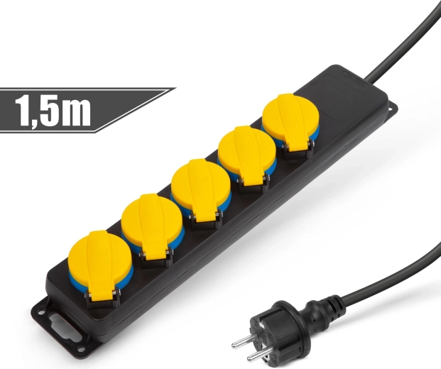 Regleta de extensión para exteriores con tapas, 1,5 m, 5 × 230 V, IP44