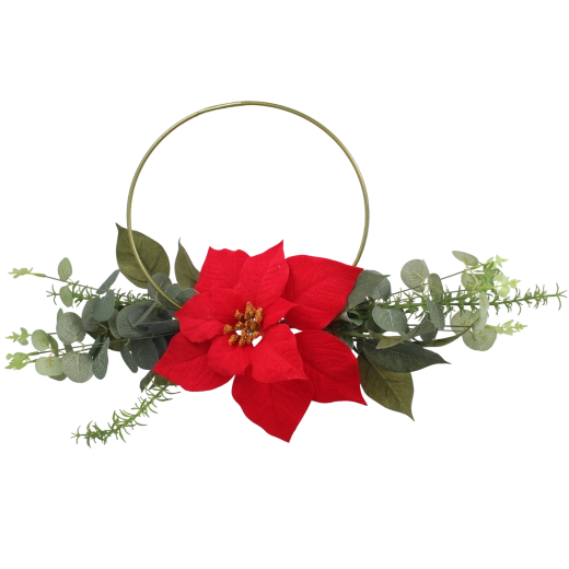 Adorno navideño – corona con flor de Pascua artificial de 45 cm, roja