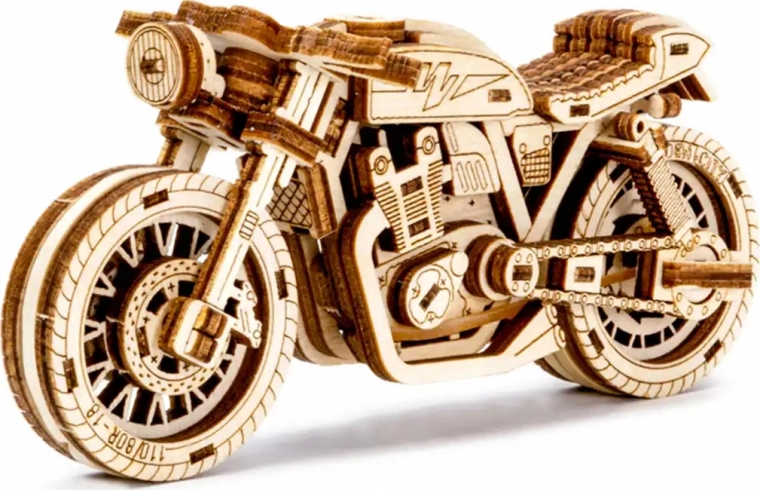 Haz rodar la moto de madera hasta 1 metro