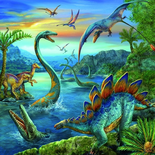 Tres escenas de dinosaurios en un solo paquete