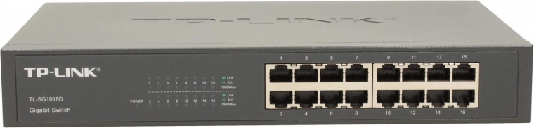 16× RJ45 gigabit con auto MDI/MDIX