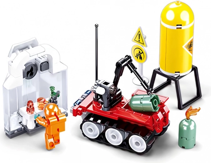 Acción creativa de bomberos con elementos móviles