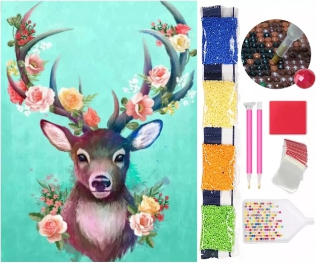 Motivo detallado de ciervo con flores