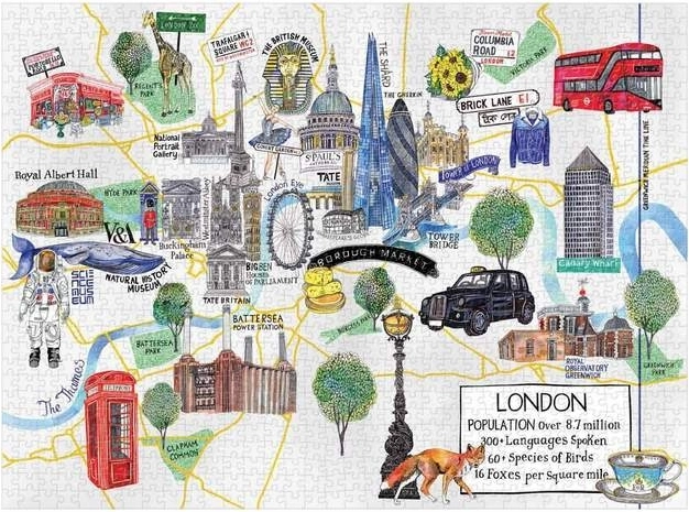 Mapa ilustrado con monumentos icónicos