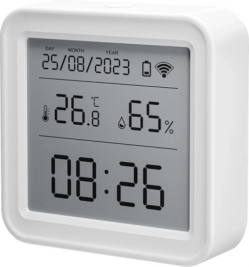 Pantalla LCD clara con hora, temperatura y humedad