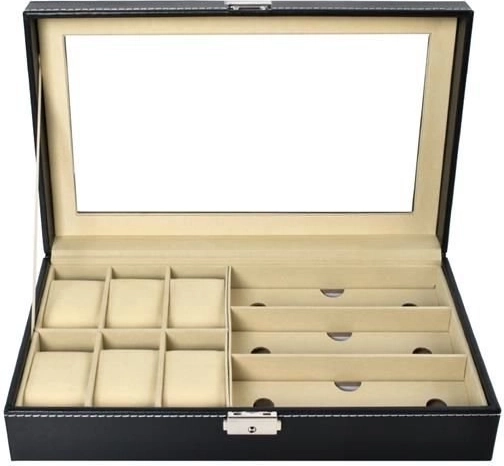 Elegante cuero ecológico y tapa de cristal transparente