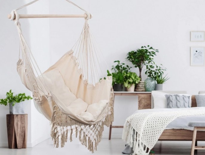 Diseño boho con macramé y cojines