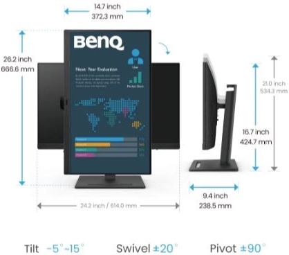 Flexibilidad ergonómica: inclinación, giro y pivote 90°