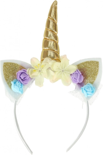 Diadema con cuerno dorado y flores