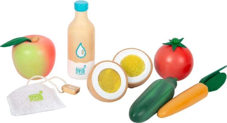 Frutas y verduras de madera con atención al detalle