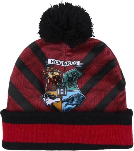 Gorro cálido con pompón y emblema de Hogwarts