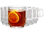 Vasos con asa 350 ml, juego de 6 uds, vidrio acanalado Vilde
