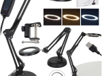 Lámpara de escritorio LED con lupa y brazo ajustable, 2 opciones de fijación