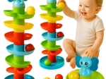 Torre de bolas para niños con pista en espiral