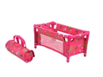 Cuna de viaje para muñecas con bolsa, rosa floral