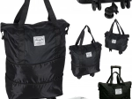 Bolsa de viaje plegable con ruedas, amplia, 3 tamaños, negra