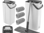 Mopa plana con cubo de doble cámara 8,5 l RUHHY con sistema de escurrido y 3 fundas de repuesto