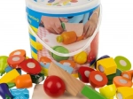 Juego de frutas y verduras de madera para cortar en cubo