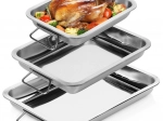 Juego de bandejas de horno de acero inoxidable con asas, 3 uds
