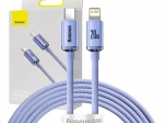 Baseus Crystal cable USB‑C a Lightning 2 m, 20 W PD, morado