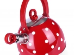 Tetera roja de acero inoxidable con lunares 1,5 l con silbato ORION
