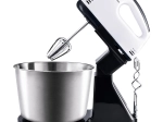 Batidora de mano de cocina con soporte y bol de acero inoxidable, 7 velocidades
