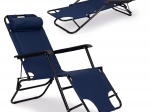 Tumbona de jardín plegable con reposacabezas, azul – MultiGarden