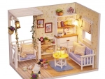 Casa de muñecas de madera retro – modelo DIY con LED, 13 cm