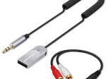 receptor de audio Bluetooth 6.0 inalámbrico para hogar y coche con 2× RCA, AUX de 3,5 mm y alimentación USB, micrófono