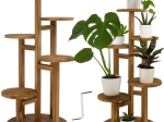 Soporte de madera para macetas de pie 86 cm RUHHY, 6 niveles para 7 maceteros