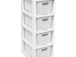Estantería de almacenamiento Rattan con 4 cajones, blanca